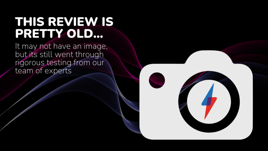 Vintage review alert with camera icon on a vibrant abstract background.