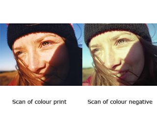 Comparison of two scans made by the Epson Perfection 3170 Photo scanner, showing the different results obtained from a color print and a color negative.