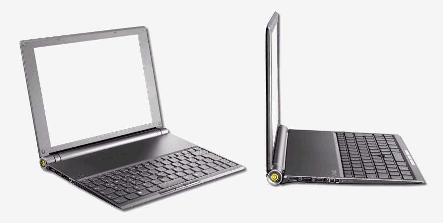 Sony VAIO VGN-X505VP Ultra Slim Notebook displayed in open position from two angles, highlighting its thin profile and keyboard design.