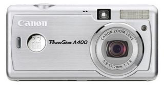A Canon PowerShot A400 digital camera with a 3.2-megapixel label and Canon Zoom Lens visible on the front panel.
