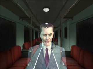 An ominous character appearing on a train from the game Half-Life 2.