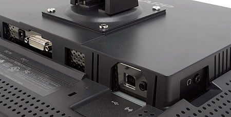 Close-up view of the connectivity ports on the Sharp LL-151-3D 3D LCD Monitor, displaying DVI and power input ports.