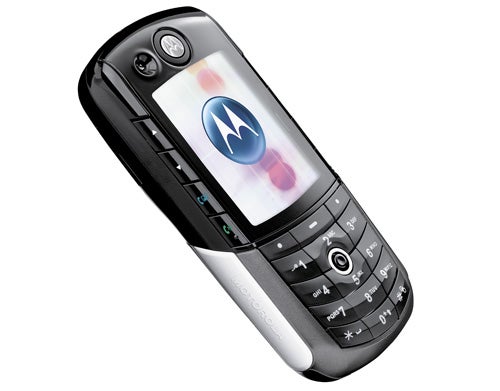 Product image of the Motorola E1000 - 3G Mobile Phone showing its front view with a colorful screen and navigation buttons.