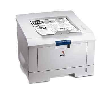 Xerox Phaser 3150 Mono Laser Printer on a white background with a printed document on top showing product design and output quality.