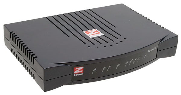 The Zoom ZoomTel X5v 5565 VoIP ADSL Router, showing the front panel with indicator lights and branding.