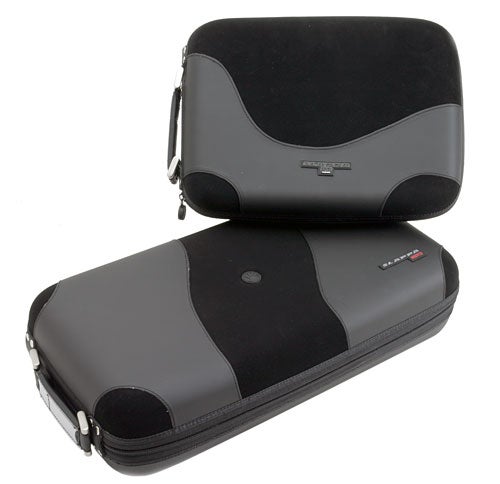 Two Slappa Optical Disc Storage cases displayed against a white background, one standing upright and the other lying flat, featuring a black and gray design with the brand logo visible.