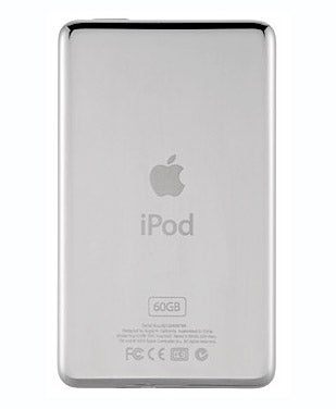 Back view of a silver Apple iPod Photo displaying the Apple logo, iPod branding, and 60GB storage capacity.