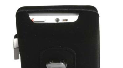 Close-up of Slappa HardBody iPod Case with iPod partially visible and case closure detail.