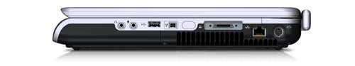 Rear view of an HP Pavilion zv5464EA Entertainment Notebook showing ports and battery.