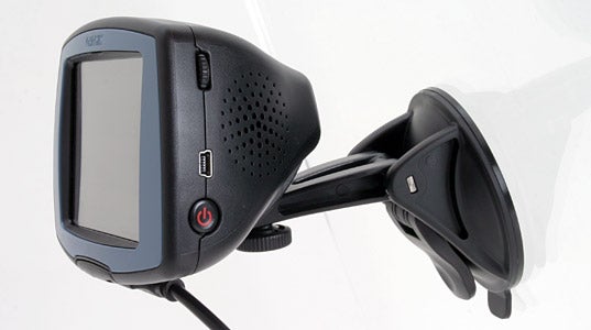Garmin StreetPilot c320 GPS Navigation System mounted on a suction cup bracket with a clear view of the screen and buttons.