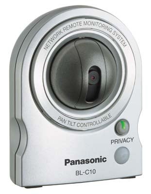 Panasonic BL-C10 network camera with pan and tilt control features and a privacy button, set against a white background.