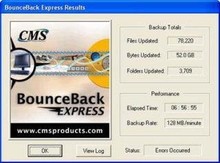 Screenshot of Seagate backup software performance results.