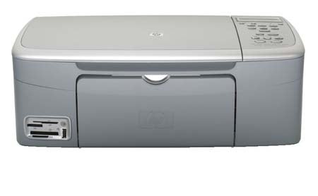 HP PSC 1610 Multi-Function Device showcasing the front view of the printer with control panel and memory card slots.
