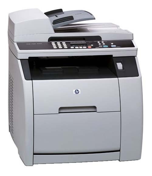 HP Color LaserJet 2820 Multi-Function Printer, showing its gray exterior, automatic document feeder, control panel, and HP logo.