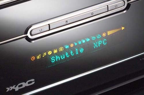 Close-up of the Shuttle G5 8300M MCE 2005 System with illuminated display and branding logo.
