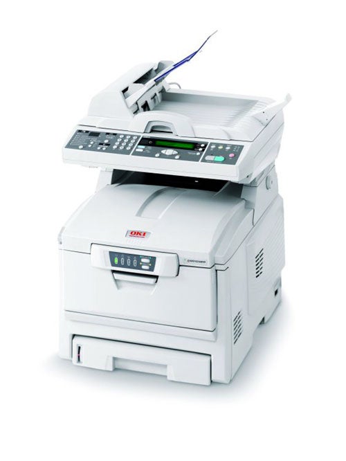 OKI C5510MFP Multi-Function Device with scanner, copier, and printer capabilities, shown in a clean white setup against a white background.