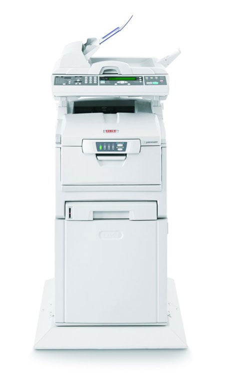 Front view of the OKI C5510MFP Multi-Function Device showing its printer, scanner, copier, and control panel.