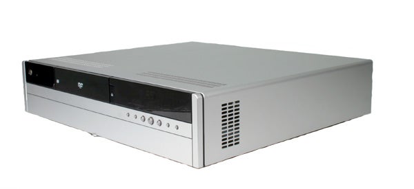 Silver Hi-Grade DMS II Media Center PC on a white background, featuring front-facing ports and a disc drive.