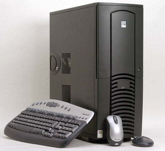 Evesham Acumen DC10 workstation with keyboard and mouse.