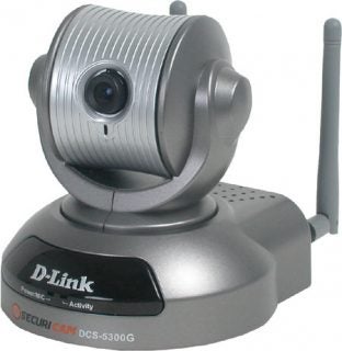 D-Link Securicam DCS-5300G IP camera with a wireless antenna and pan/tilt base.