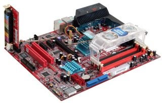 Abit Fatal1ty AA8XE motherboard with passive cooling system.