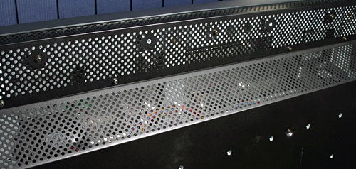 Close-up view of the ventilation panel on the NEC MultiSync LCD4610 46-inch public display, highlighting the perforated metal detail designed for cooling.