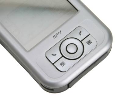 Close-up view of the Orange SPV M500 Smartphone showing the navigation buttons and part of the screen.