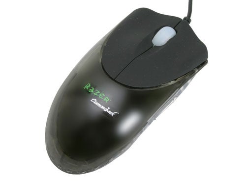 Razer Diamondback Plasma gaming mouse on a plain background, highlighting its sleek design and logo.