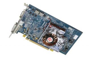 Sapphire Radeon X800GT graphics card on a white background showing the detailed components and cooling fan.