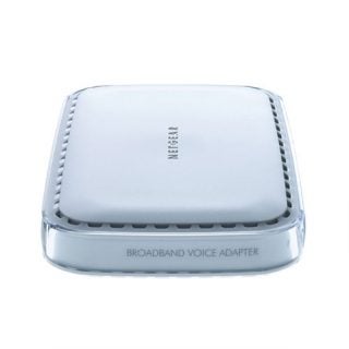 A NetGear TA612V Broadband Voice Adapter VoIP router isolated on a white background.