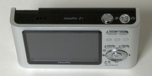 Rear view of a Fujifilm FinePix Z1 digital camera showing its LCD screen and control buttons.