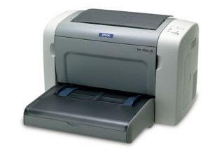 Epson EPL-6200 Laser Printer on a white background, showcasing its front design with paper tray extended.