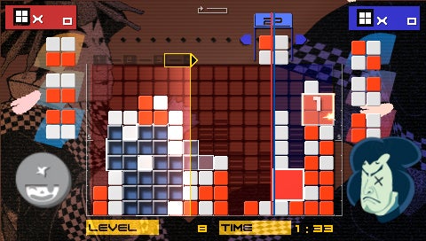 Screenshot of Lumines game in progress, showcasing the colorful puzzle interface with a level and timer indicator at the bottom.