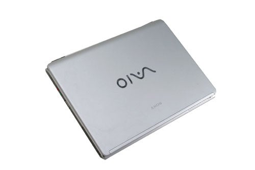 Silver Sony VAIO VGN-S4M/S laptop closed and viewed from the top on a white background.