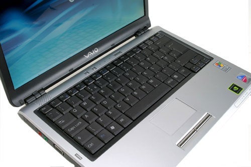 Close-up of the Sony VAIO VGN-S4M/S laptop showing the keyboard and screen with the VAIO logo visible.