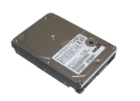 Hitachi Deskstar 7K500 hard drive shown from the top view displaying the label and model details.