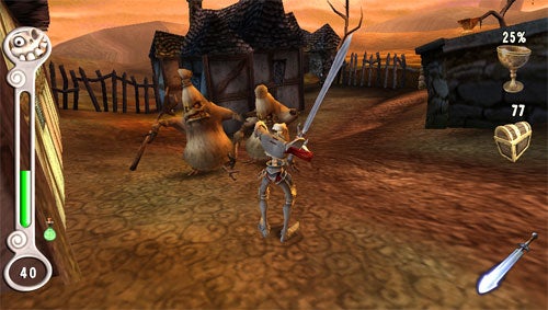 Screenshot of Medievil Resurrection gameplay with character and enemies.