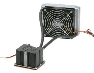 Cooler Master Aquagate Mini R120 liquid cooling system with radiator, fan, and pump assembly on a white background.