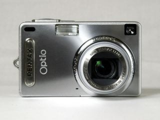Product review image of the Pentax Optio SVi digital camera displayed against a plain background, showing the lens and front panel with branding.