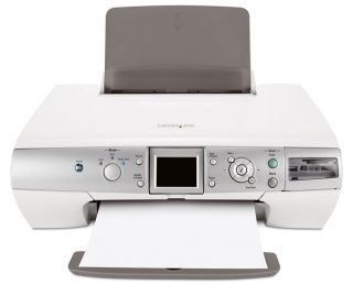 Front view of the Lexmark P6350 Multi-Function Device showcasing its control panel, input and output trays.