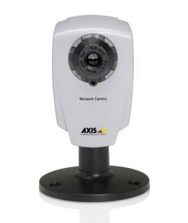 Axis Communications 207 Network Camera on a stand with logo, front view on a white background.