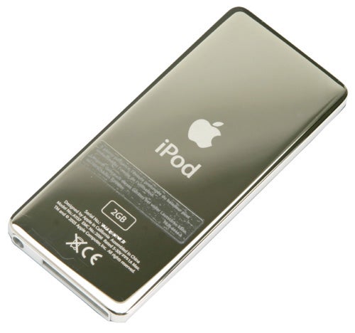 Apple iPod nano 2GB back view showing Apple logo and product information
