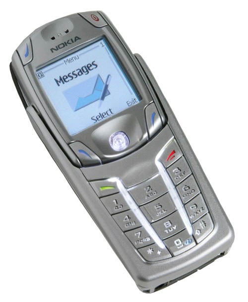 Nokia 6822 mobile phone with open flip keyboard, displaying the messages menu on the screen, set against a white background.
