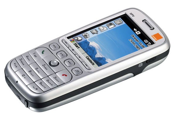 Silver Orange SPV C550 Windows Smartphone with color screen and keypad displayed on a white background.