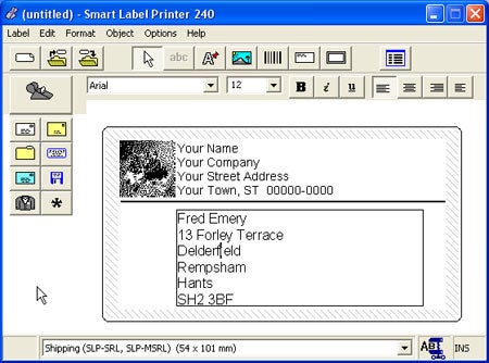 Seiko Smart Label Printer software interface with sample label.