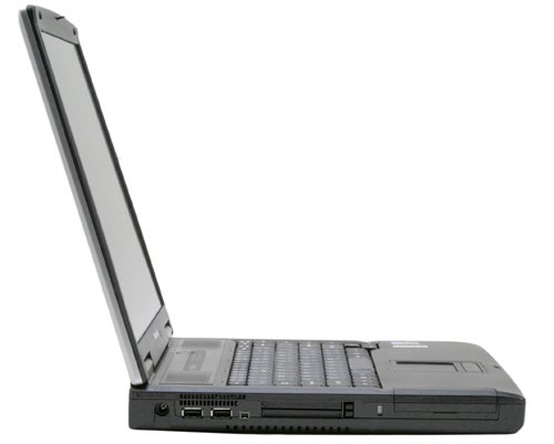 Panasonic Toughbook CF-51 semi-rugged notebook open at a right angle on a plain background, showcasing its keyboard, screen, and durable design.