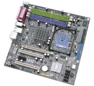 MSI 915GM Speedster-FA4 Pentium-M motherboard on white background.