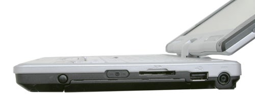 Side view of a Fujitsu-Siemens Lifebook P1510 showing ports and the screen hinge.