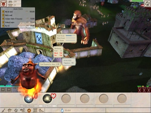 Screenshot of gameplay from Black & White 2 showing creature and interface.