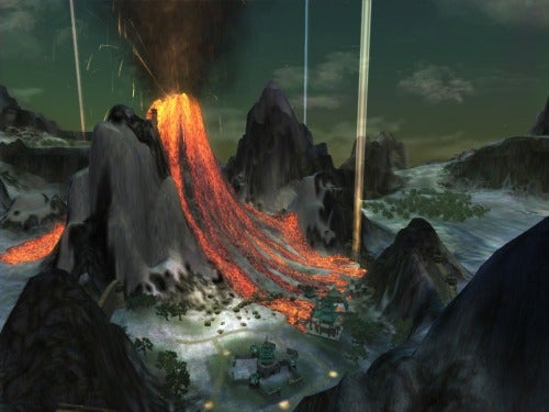 Volcano eruption in Black & White 2 game screenshot.